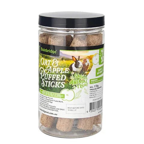 Bainbridge Small Animal Treat Oat and Apple Puffed Sticks 170g - Woonona Petfoods