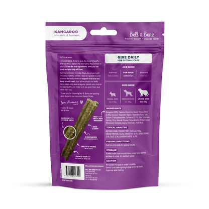 Bell & Bone Dental Sticks - Kangaroo, Mint and Turmeric 7 Sticks - Woonona Petfoods