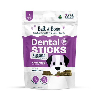 Bell & Bone Dental Sticks - Kangaroo, Mint and Turmeric 7 Sticks - Woonona Petfoods