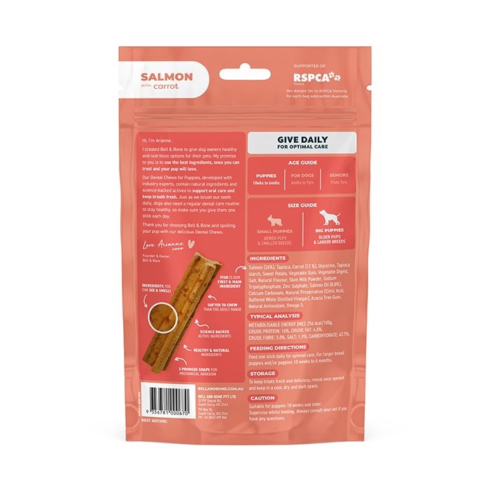 Bell & Bone Puppy Dental Chews Salmon and Carrot - Woonona Petfoods
