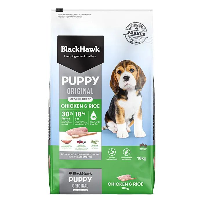 Black Hawk Dry Dog Food Puppy Medium Breed Chicken and Rice - Woonona Petfood & Produce