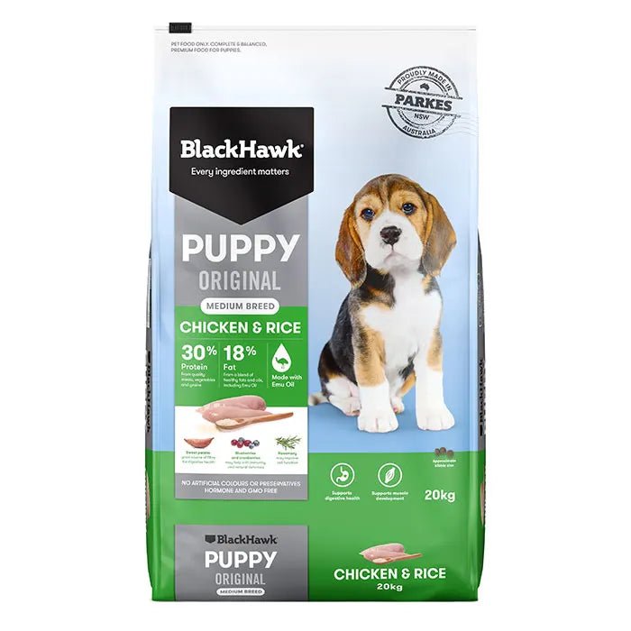 Black Hawk Dry Dog Food Puppy Medium Breed Chicken and Rice - Woonona Petfood & Produce