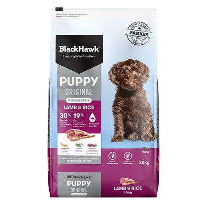 Black Hawk Dry Dog Food Puppy Medium Breed Lamb and Rice - Woonona Petfood & Produce
