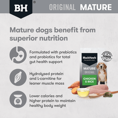 Black Hawk Mature Chicken and Rice Dry Dog Food - Woonona Petfoods