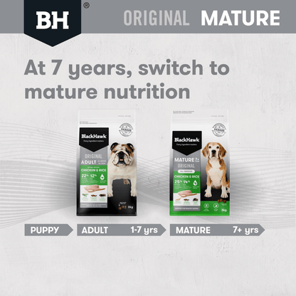 Black Hawk Mature Chicken and Rice Dry Dog Food - Woonona Petfoods