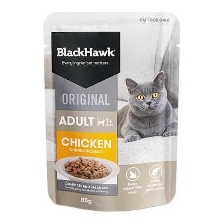 Black Hawk Wet Cat Food Adult Chicken Gravy 12x85g - Woonona Petfood & Produce
