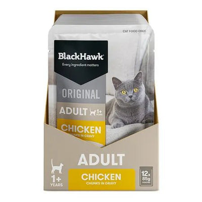 Black Hawk Wet Cat Food Adult Chicken Gravy 12x85g - Woonona Petfood & Produce