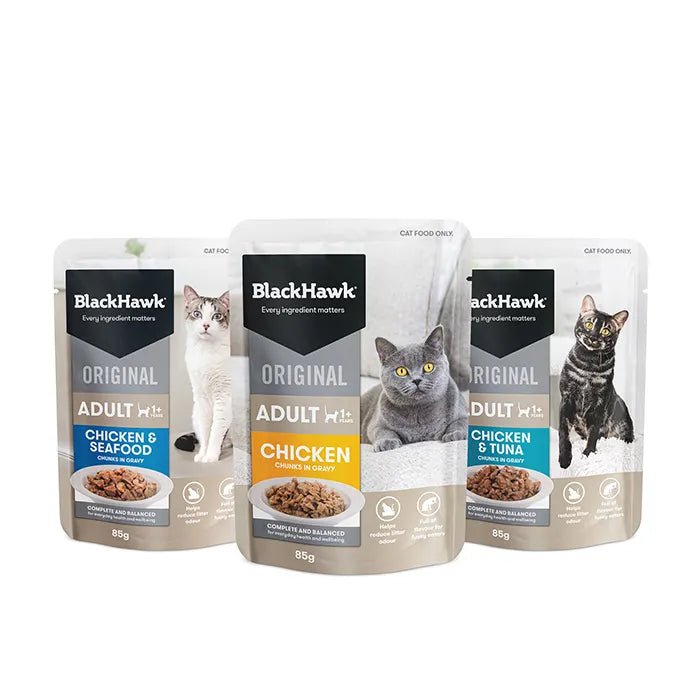 Black Hawk Wet Cat Food Adult Variety Pack 12x85g - Woonona Petfood & Produce