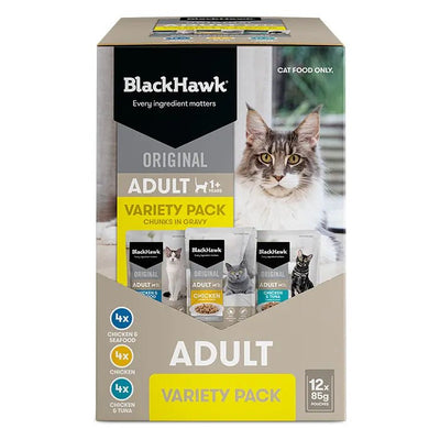 Black Hawk Wet Cat Food Adult Variety Pack 12x85g - Woonona Petfood & Produce