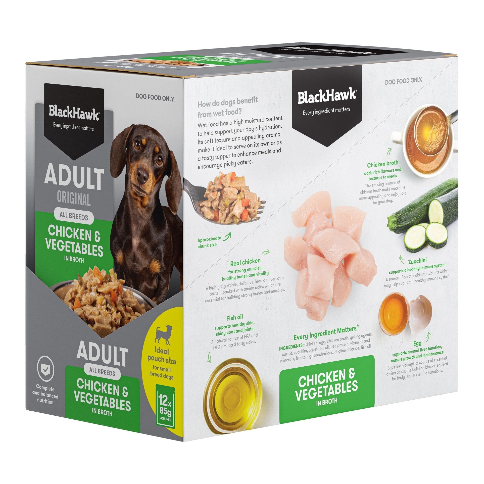 Black Hawk Wet Dog Food Adult Chicken and Vegetables 85g - Woonona Petfoods