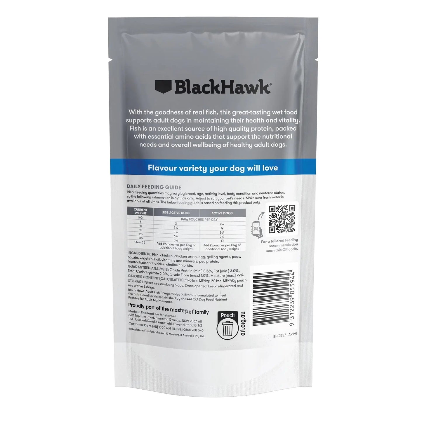 Black Hawk Wet Dog Food Adult Fish and Vegetables 140g - Woonona Petfoods