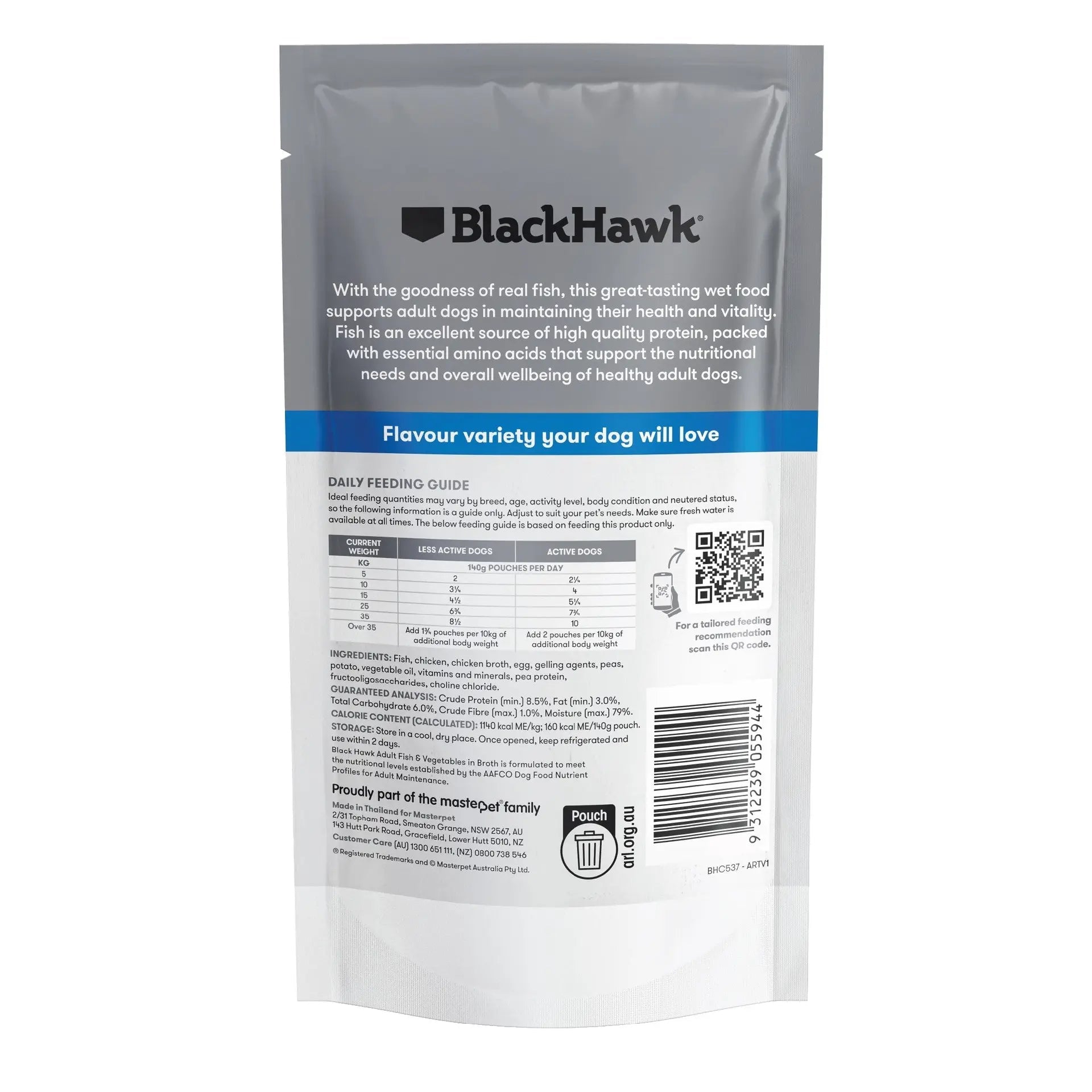 Black Hawk Wet Dog Food Adult Fish and Vegetables 140g - Woonona Petfoods