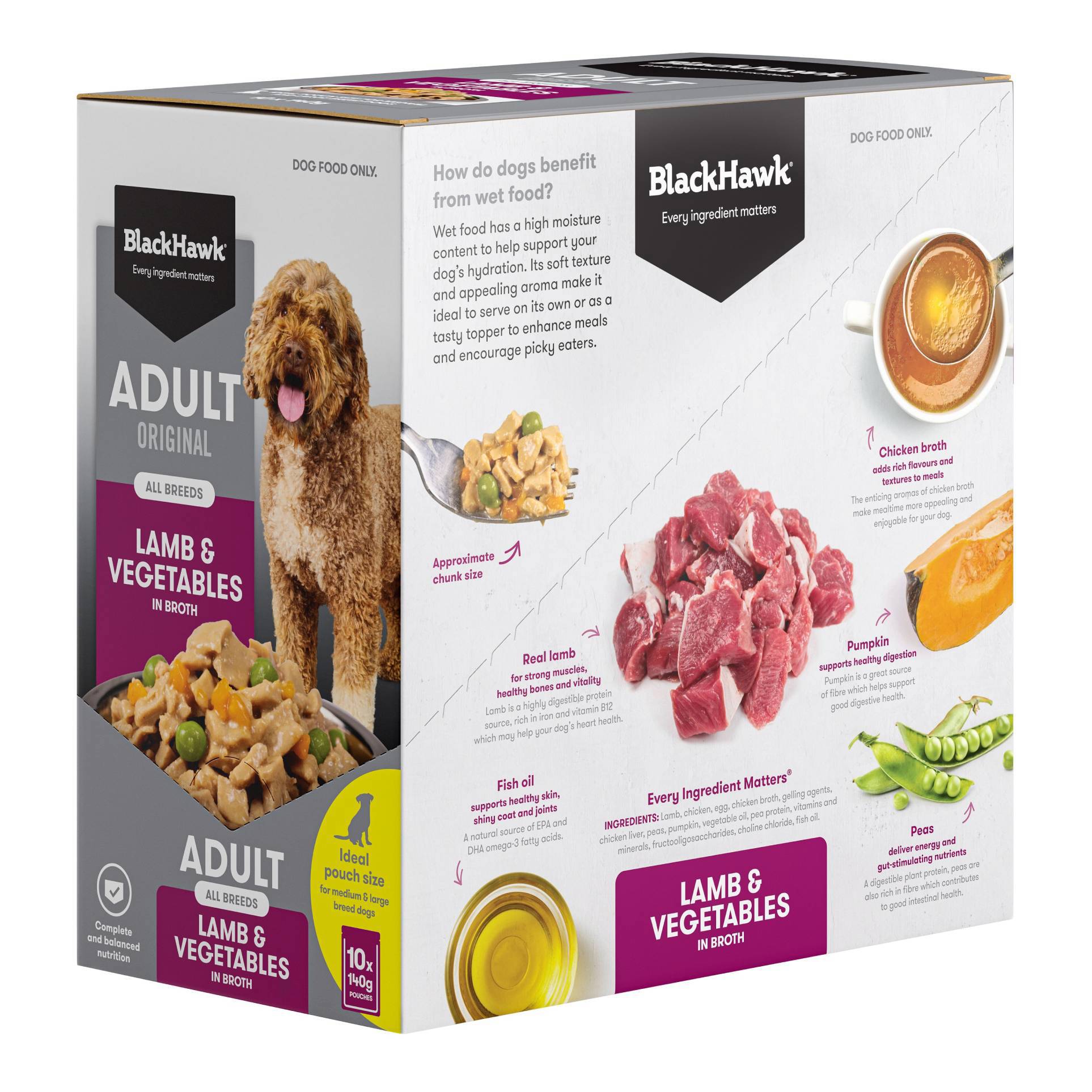 Black Hawk Wet Dog Food Adult Lamb and Vegetables 140g - Woonona Petfoods