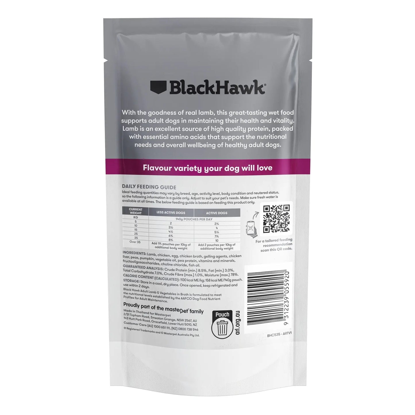 Black Hawk Wet Dog Food Adult Lamb and Vegetables 140g - Woonona Petfoods