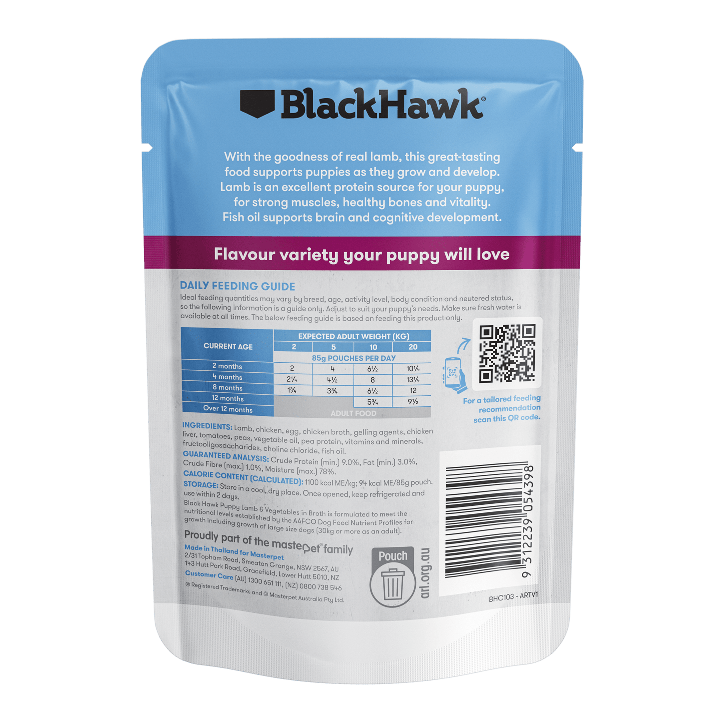 Black Hawk Wet Dog Food Puppy Lamb and Vegetables - Woonona Petfoods