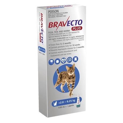 Bravecto Plus Cat 2.8kg - 6.25kg - Woonona Petfoods