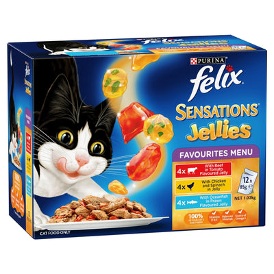 Felix Sensations Jelly Favourites Menu 12x85g - Woonona Petfood & Produce