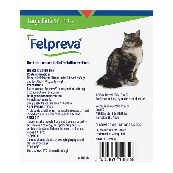 Felpreva Spot on for Large Cats 5kg - 8kg - Woonona Petfoods