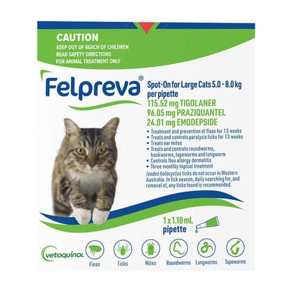 Felpreva Spot on for Large Cats 5kg - 8kg - Woonona Petfoods