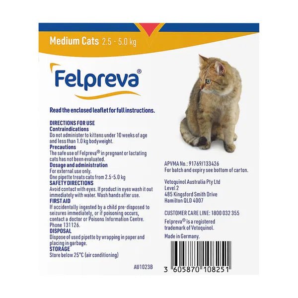 Felpreva Spot on for Medium Cats 2.5kg - 5.5kg - Woonona Petfoods