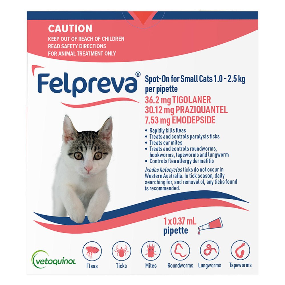 Felpreva Spot on for Small Cats 1kg - 2.5kg 1 Pack - Woonona Petfoods