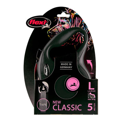 Flexi Retractable Lead Classic Tape Large Black 5m - Woonona Petfood & Produce