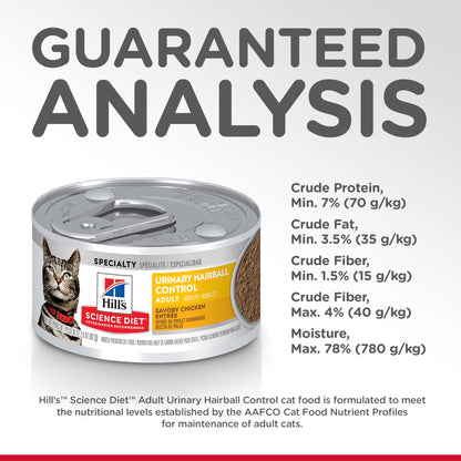 Hill's Science Diet Adult Urinary Hairball Control Canned Cat Food 82g - Woonona Petfoods