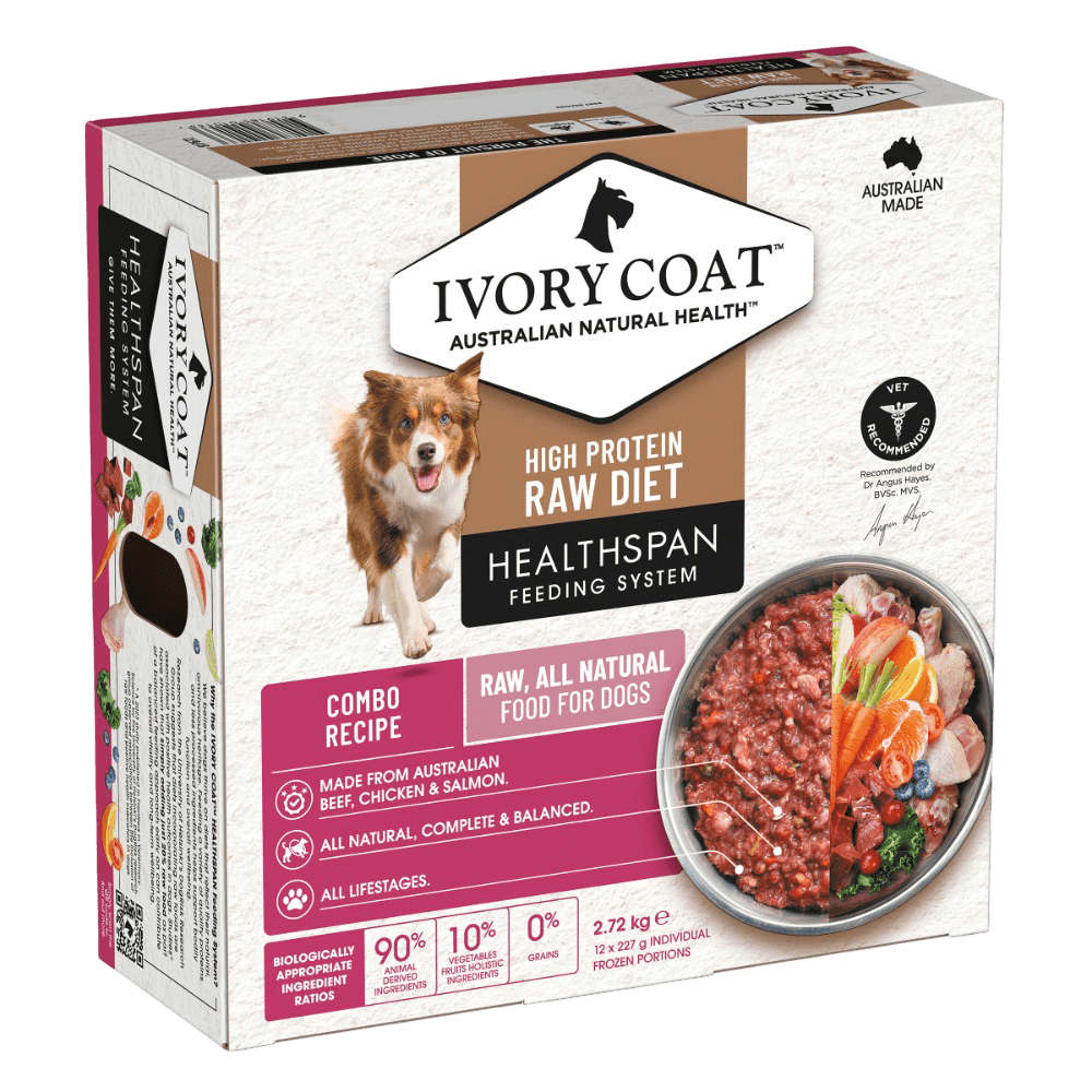 Ivory Coat Grain Free Dog Raw Combo 12x227g Frozen Patties - Woonona Petfoods
