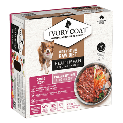 Ivory Coat Grain Free Dog Raw Combo 12x227g Frozen Patties - Woonona Petfoods