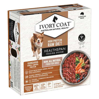 Ivory Coat Grain Free Dog Raw Kangaroo 12 x 227g Frozen Patties - Woonona Petfoods