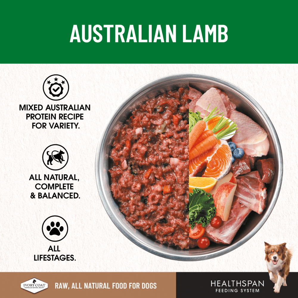 Ivory Coat Grain Free Dog Raw Lamb 12 x 227g Frozen Patties - Woonona Petfoods