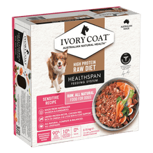 Ivory Coat Grain Free Dog Raw Sensitive Skin 12x227g Frozen Patties - Woonona Petfoods