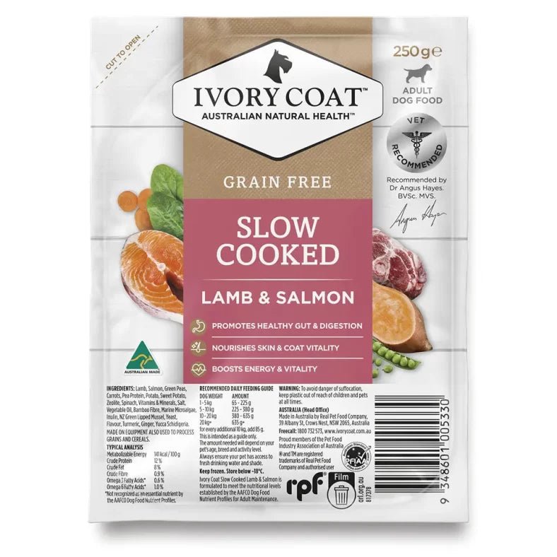Ivory Coat Grain Free Slow Cooked Lamb and Salmon 250g - Woonona Petfoods