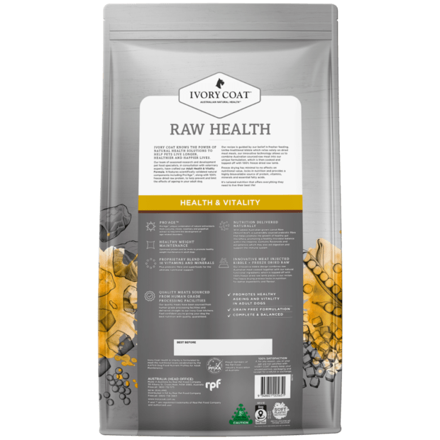 Ivory Coat Raw Health Dry Dog Food Adult Kangaroo Longevity - Woonona Petfood & Produce