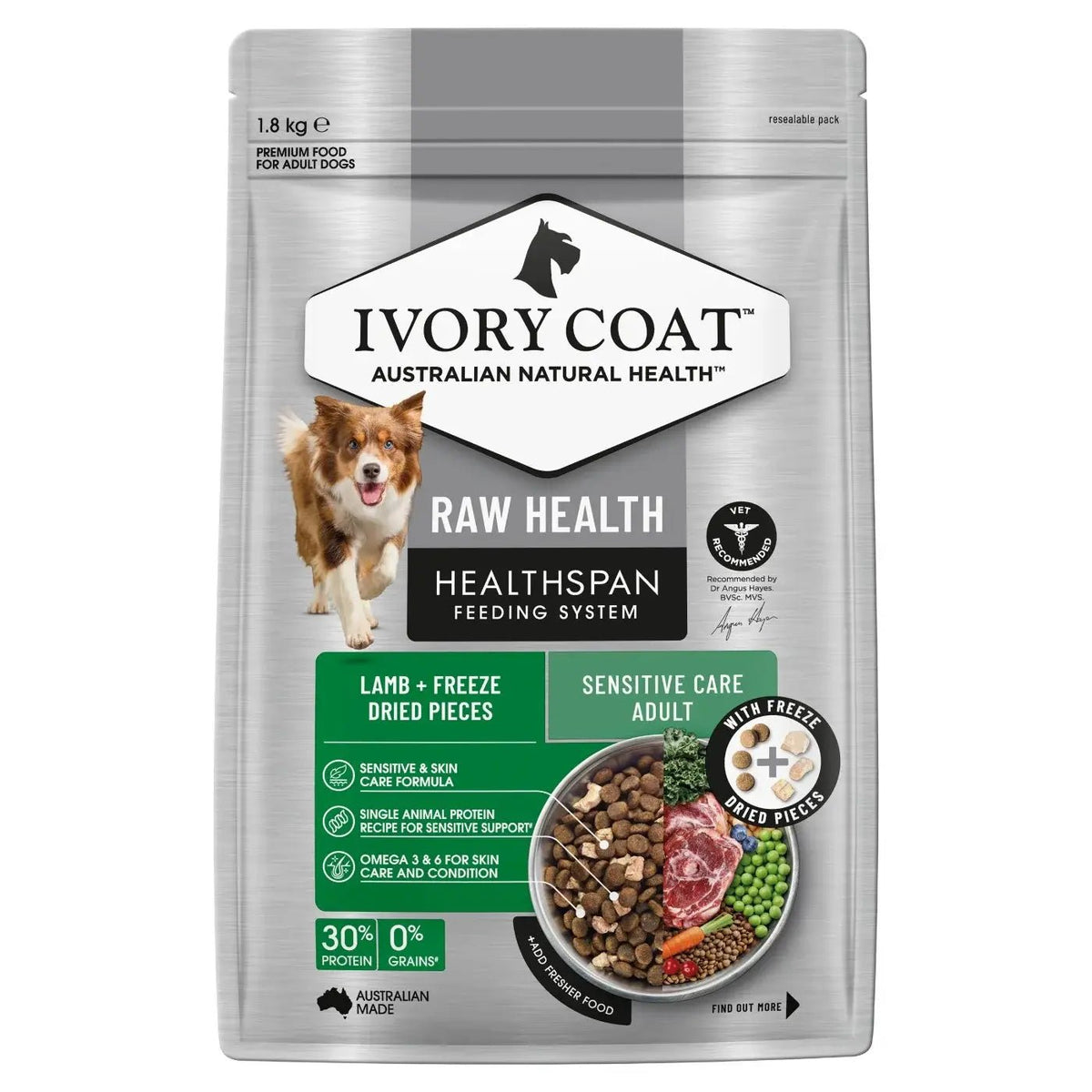 Ivory Coat Raw Health Dry Dog Food Adult Lamb Sensitive - Woonona Petfoods