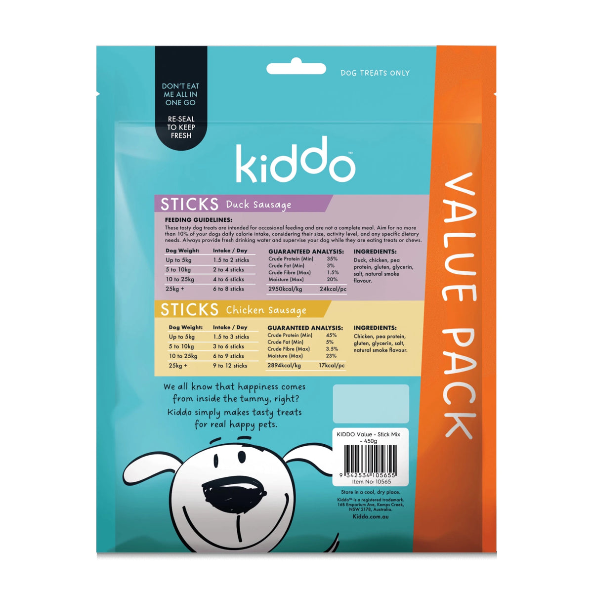 Kazoo KIDDO Dog Treat Duck and Chicken Sausage Mix 450g - Woonona Petfoods