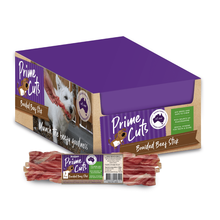 Kazoo Prime Cuts Braided Beef Sticks 3 Pack - Woonona Petfoods