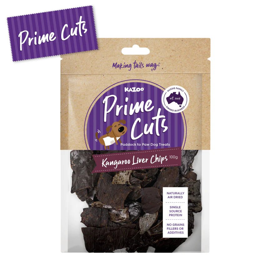 Kazoo Prime Cuts Kangaroo Liver Chips 500g - Woonona Petfood & Produce