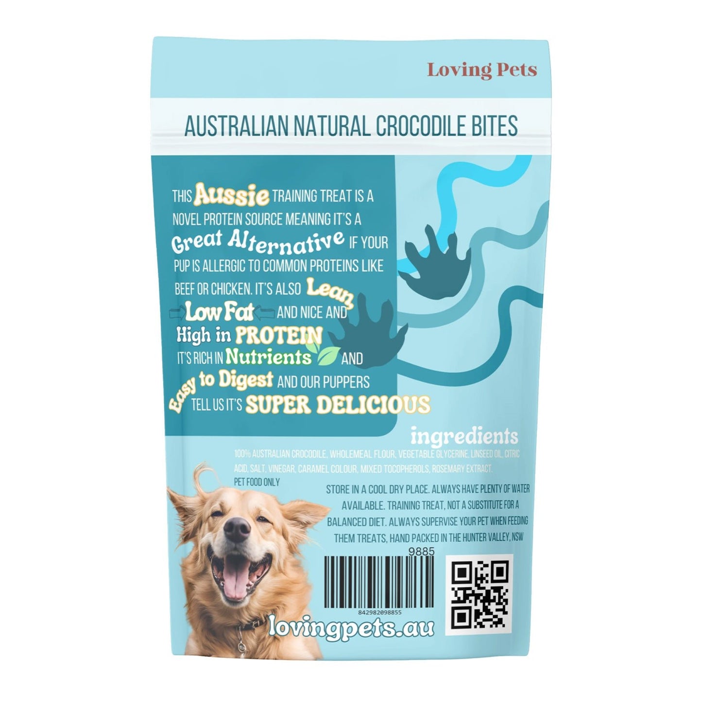 Loving Pets Australian Natural Dog Treats Crocodile Bites 150g - Woonona Petfood & Produce