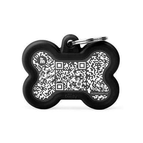 My Family Pet Tag QR Code Hush Tag Bone Black - Woonona Petfood & Produce