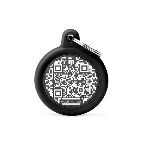 My Family Pet Tag QR Code Hush Tag Circle Black - Woonona Petfood & Produce