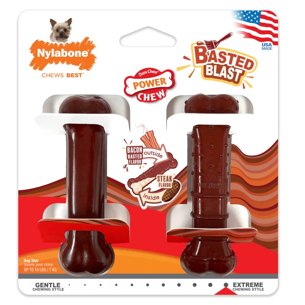 Nylabone Power Basted Bone Steak/Bacon Flavour 2 pack Regular - Woonona Petfood & Produce