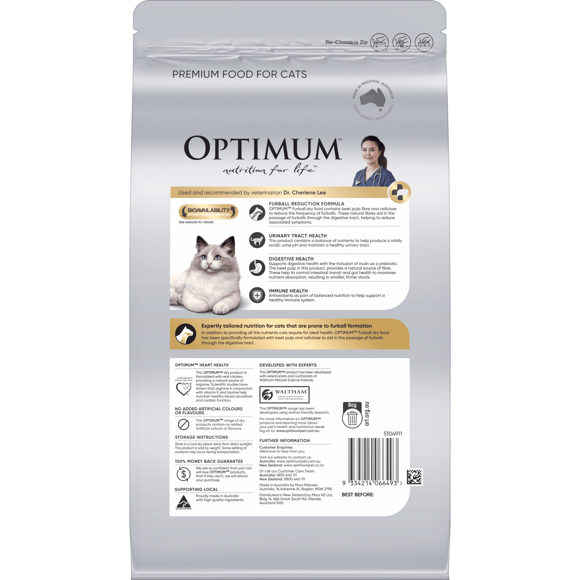 Optimum Dry Cat Food Furball 1.4kg - Woonona Petfoods