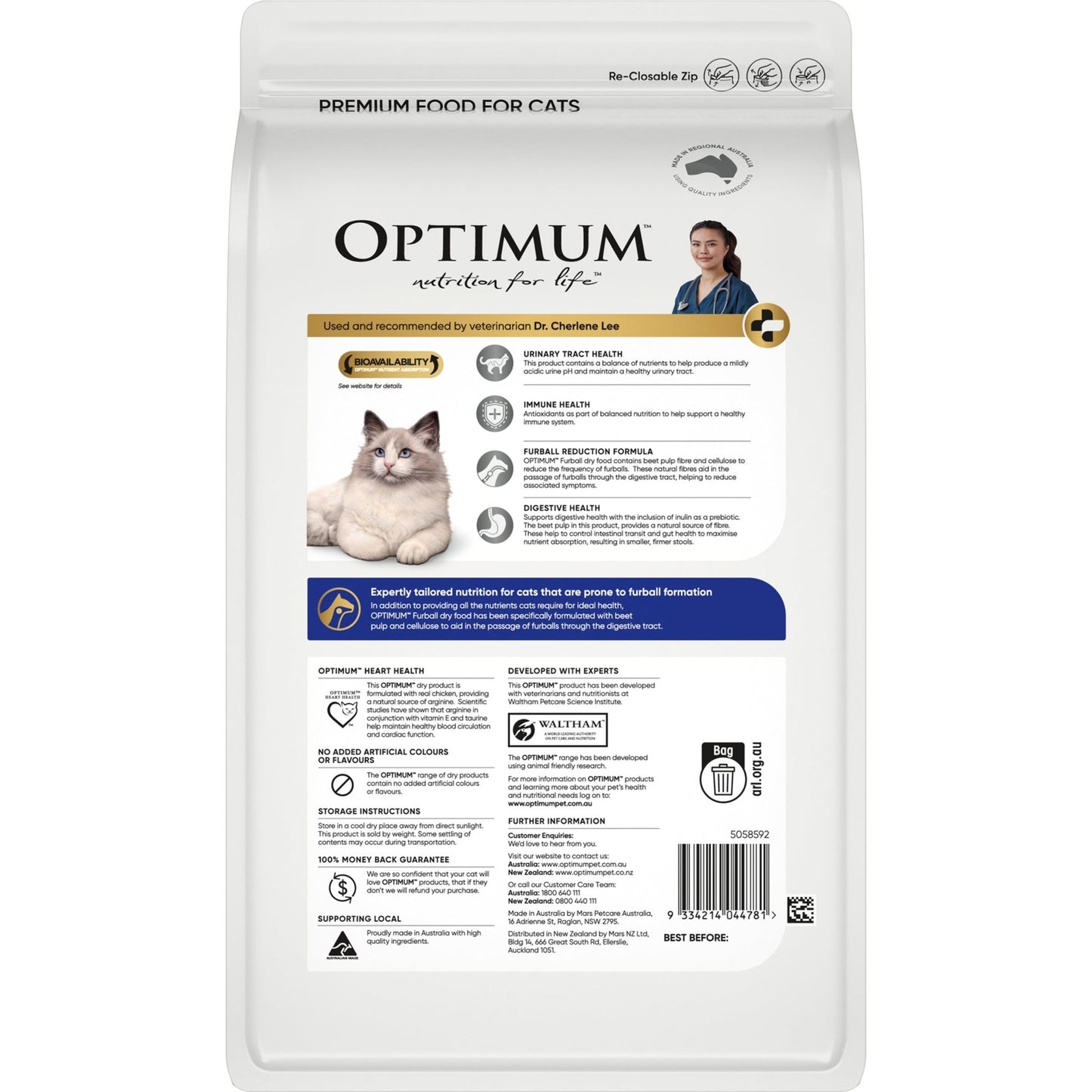 Optimum Dry Cat Food Furball Chicken - Woonona Petfood & Produce