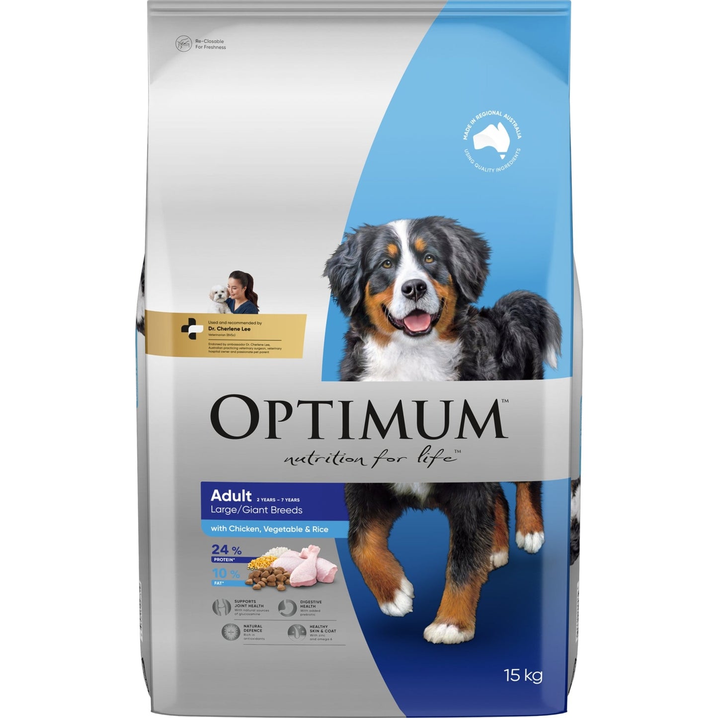 Optimum Dry Dog Food Adult Large Breed Chicken Rice and Vegetables 15kg - Woonona Petfood & Produce