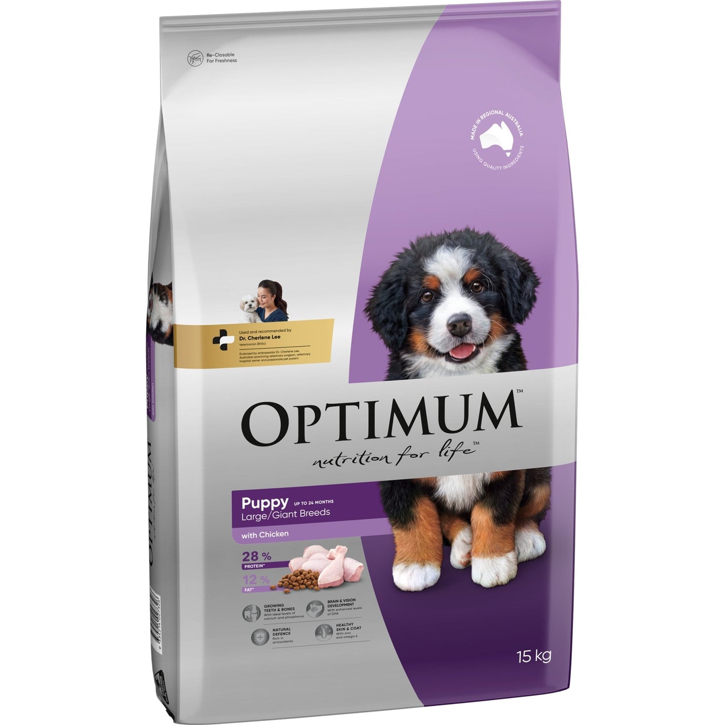 Optimum Dry Dog Food Puppy Large Breed Chicken Rice and Vegetables 15kg - Woonona Petfood & Produce