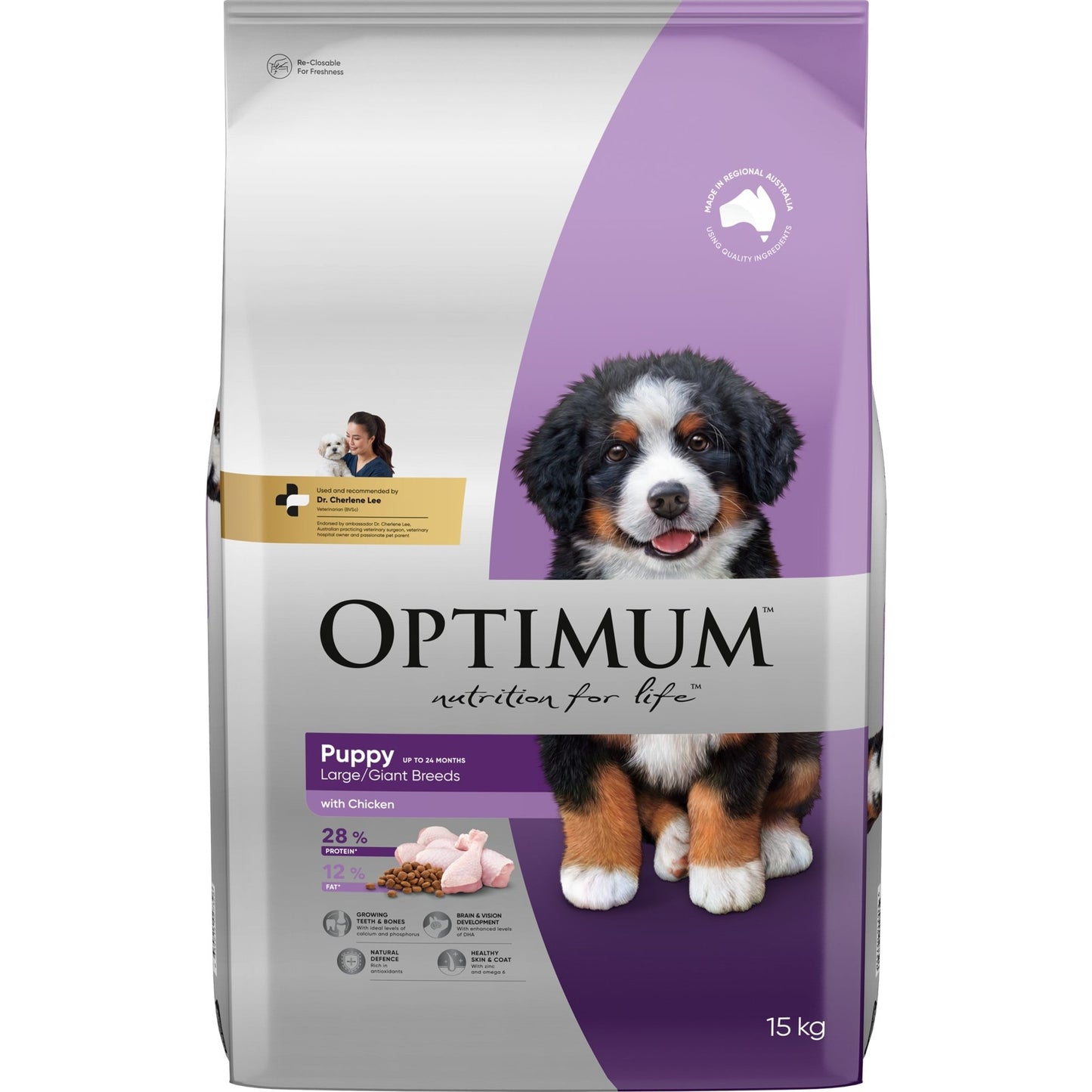 Optimum Dry Dog Food Puppy Large Breed Chicken Rice and Vegetables 15kg - Woonona Petfood & Produce