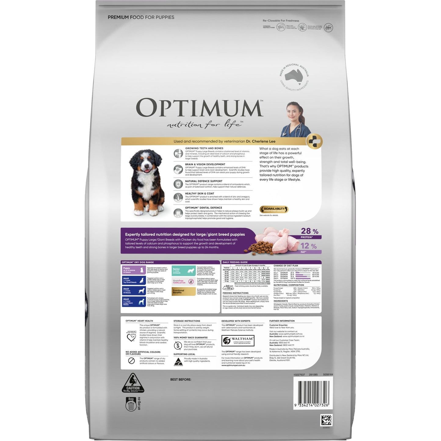 Optimum Dry Dog Food Puppy Large Breed Chicken Rice and Vegetables 15kg - Woonona Petfood & Produce