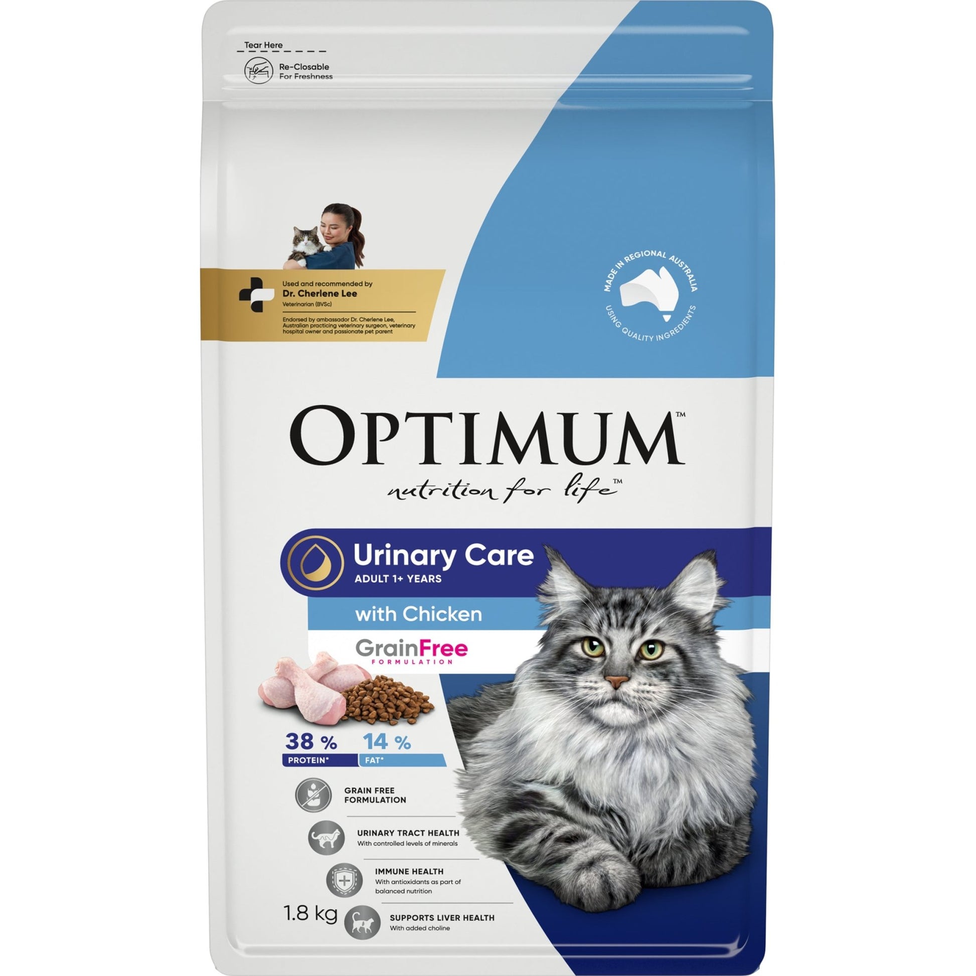 Optimum Grain Free Dry Cat Food Adult Urinary Chicken 1.8kg - Woonona Petfood & Produce