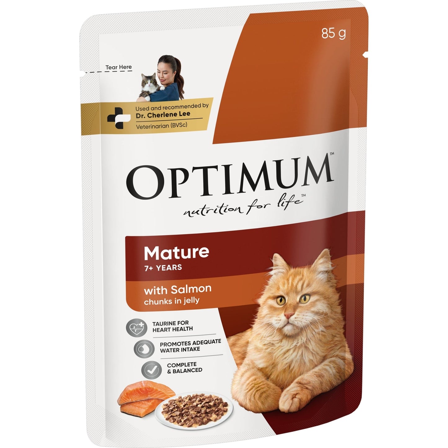 Optimum Wet Cat Food Mature Chunks in Jelly Salmon 15x85g - Woonona Petfood & Produce